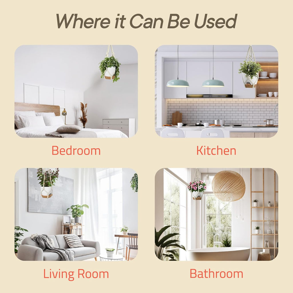 White Hanging Self Watering Pots with Macrame Ivory Rope, 3 Pack Indoor & Outdoor Hanging Plant Pots with Built-in Reservoir, Wick Rope, Drainage Holes & Hooks, Stylish Boho Decor Hanging Planter