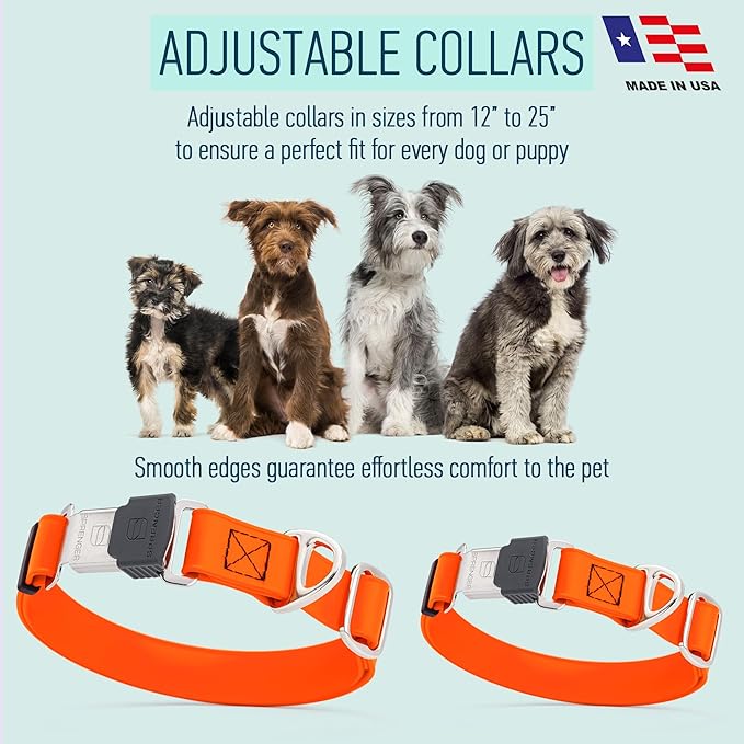 Dogline Biothane Waterproof Dog Collar with Herm Sprenger Black Stainless Steel Quick Release Buckle – Heavy Duty Tactical Durable Collar for Dogs – Comfortable and Safe Pet Collar, W 3/4" L 12-19"