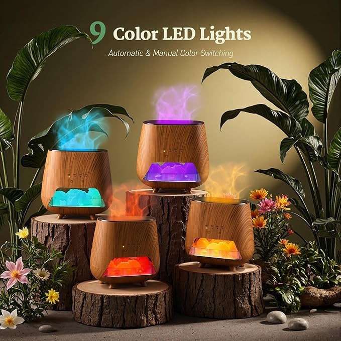 2-in-1 Ultrasonic Aromatherapy Diffuser: Essential Oil Diffuser & Himalayan Salt Lamp, Quiet Scent Diffusers for Home with Cool Mist and Timer Settings