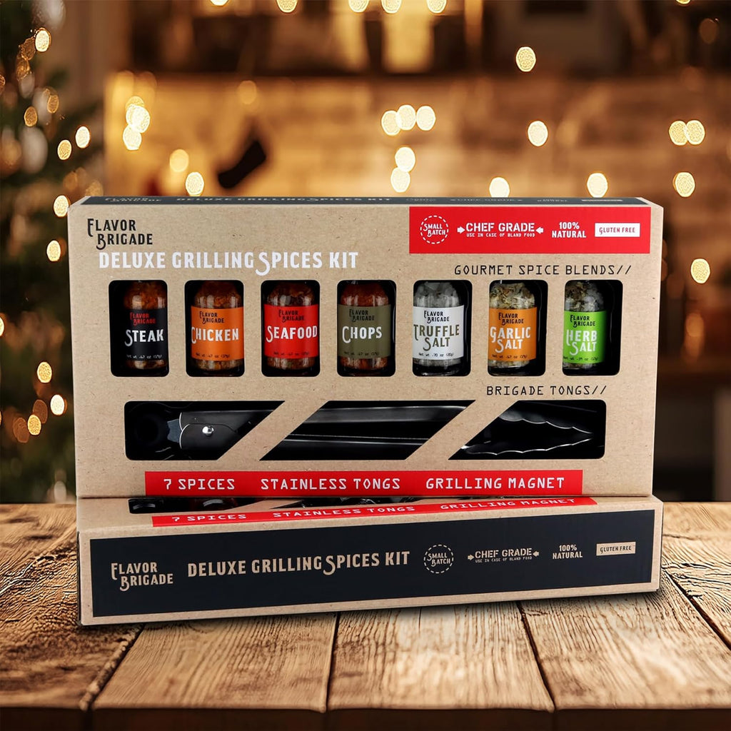 Deluxe Grilling Gift for Men - BBQ Accessories - Gourmet Spice Blends & Seasonings, Tongs, BBQ Magnet, Meat Rubs, Unique Gift for Dad, Son, Brother, Father in Law, Cooking Chefs, Guys, 17 Piece Set