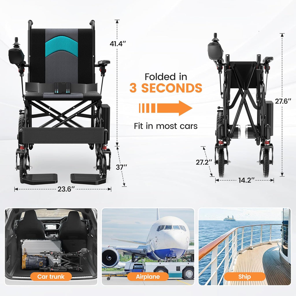 Lightweight Foldable Electric Wheelchair, Only 40lbs,Electric Wheelchairs for Adults, All Terrain Motorized Wheelchair for Seniors, Airline Approval