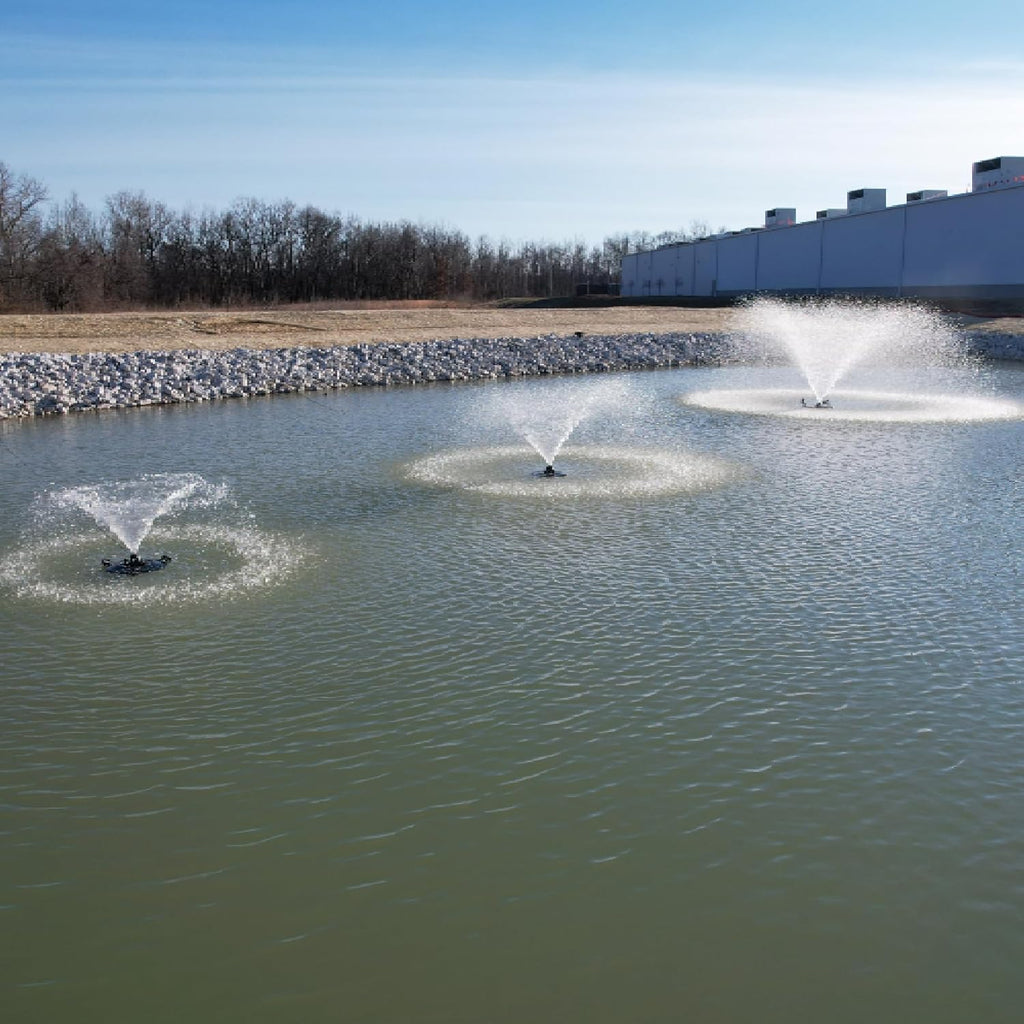 HALF OFF PONDS Floating Fountain – 1.2 HP Pond Aerator, 100' Cord – 10,000 GPH Water Pump – 11 Spray Patterns - Energy-Efficient - Improves Water Quality - For Large Ponds, Lakes & Water Gardens