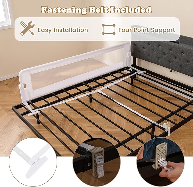 BABY JOY Bed Rails for Toddlers, Extra Long, Swing Down Safety Bed Guard for Convertible Crib, Folding Baby Bedrail for Kids Twin, Double, Full Size Queen & King Mattress (71", White)
