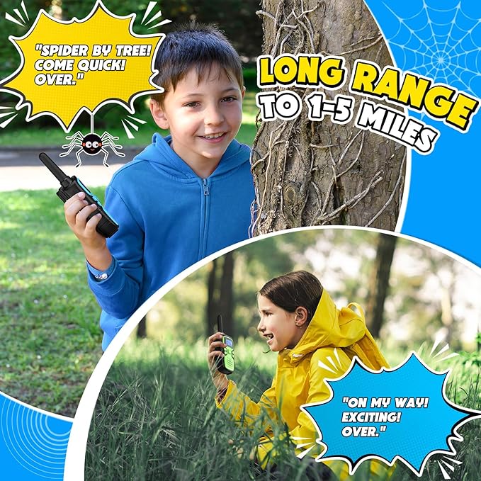 Wishouse Walkie Talkies for Kids Rechargeable Long Range,Xmas Birthday Gift for 4 5 6 7 8 9 Year Old Boys Girls,Hiking Gear Camping Games Cool Toys with NOAA,SOS Siren,Lamp,Lanyards,Easy to Use,2 Pack