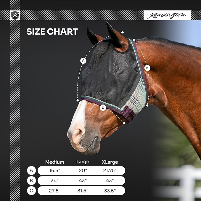 Kensington 90% UV Fly Mask Halter CatchMask UViator - Without Ears & Forelock Freedom Web Trim *Roomy Fit*- X-Large, Atlantis