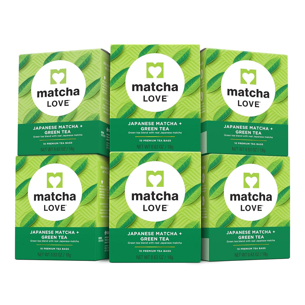 Matcha Love Traditional Green Tea Bags, Organic Japanese Matcha, 10 Bags per Box, Pack of 6