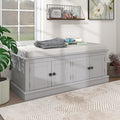 Storage Bench with 4 Doors and Adjustable Shelves, Shoe Bench with Removable Cushion for Living Room, Entryway 42.7" L x 16" W x 17.4" H (Gray Wash)