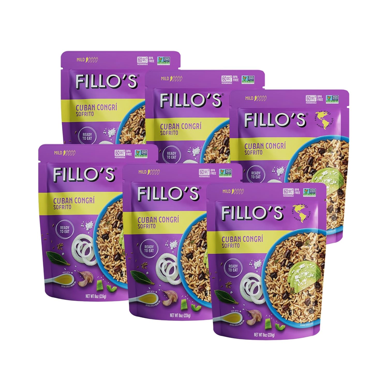 Fillo's, Cuban Congri Rice & Beans, Pack of 6, 8 Oz