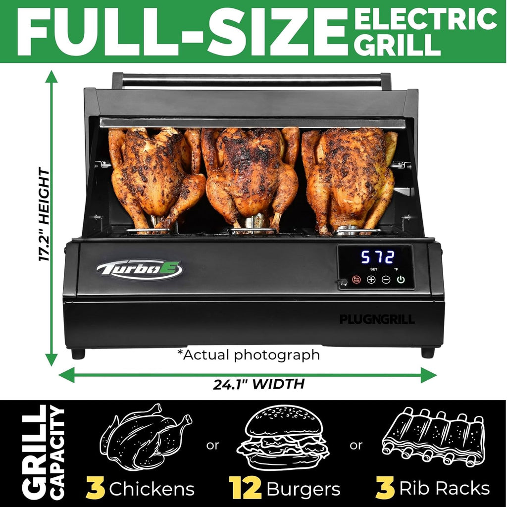 Turbo E Outdoor Electric Grill by PLUGNGRILL - High-Power 1700W Infrared Grill Technology - 24-Inch Smart BBQ Grill with Probe & Digital Display for Precise Cooking & Searing (Turbo E Griddle Set)