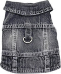 Puppy Clothes for Small Dogs Boy,Classic Western Denim Dog Coat,Dog Jeans Jacket with Leash D-Ring,Pet Cat Costumes,Cooling Harness Vest for Walking (Black, Medium)
