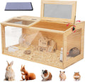 Hamster Cage 32 Inch Wooden Chewproof, 270° View Habitat with Bite-Proof Metal Mesh & Dual Access Doors, Acrylic Sheets & Solid Build for Dwarf Syrian Hamsters/Gerbils/Guinea Pigs/Chinchillas