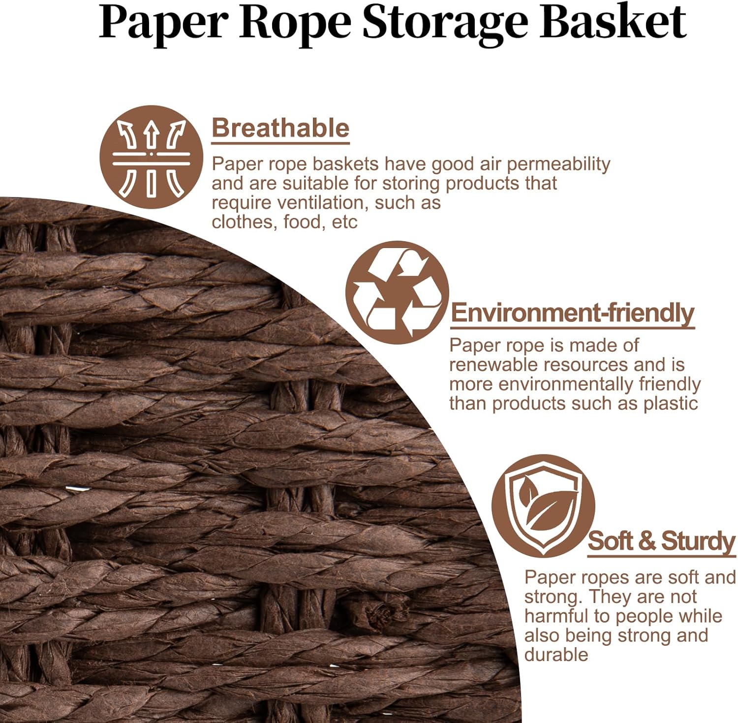 OIAHOMY Wicker Basket, Paper Shelf Basket with Built-in Handles, Rectangular Wicker Storage Bin for Pantry, Shelves, 1 Pack-Brown