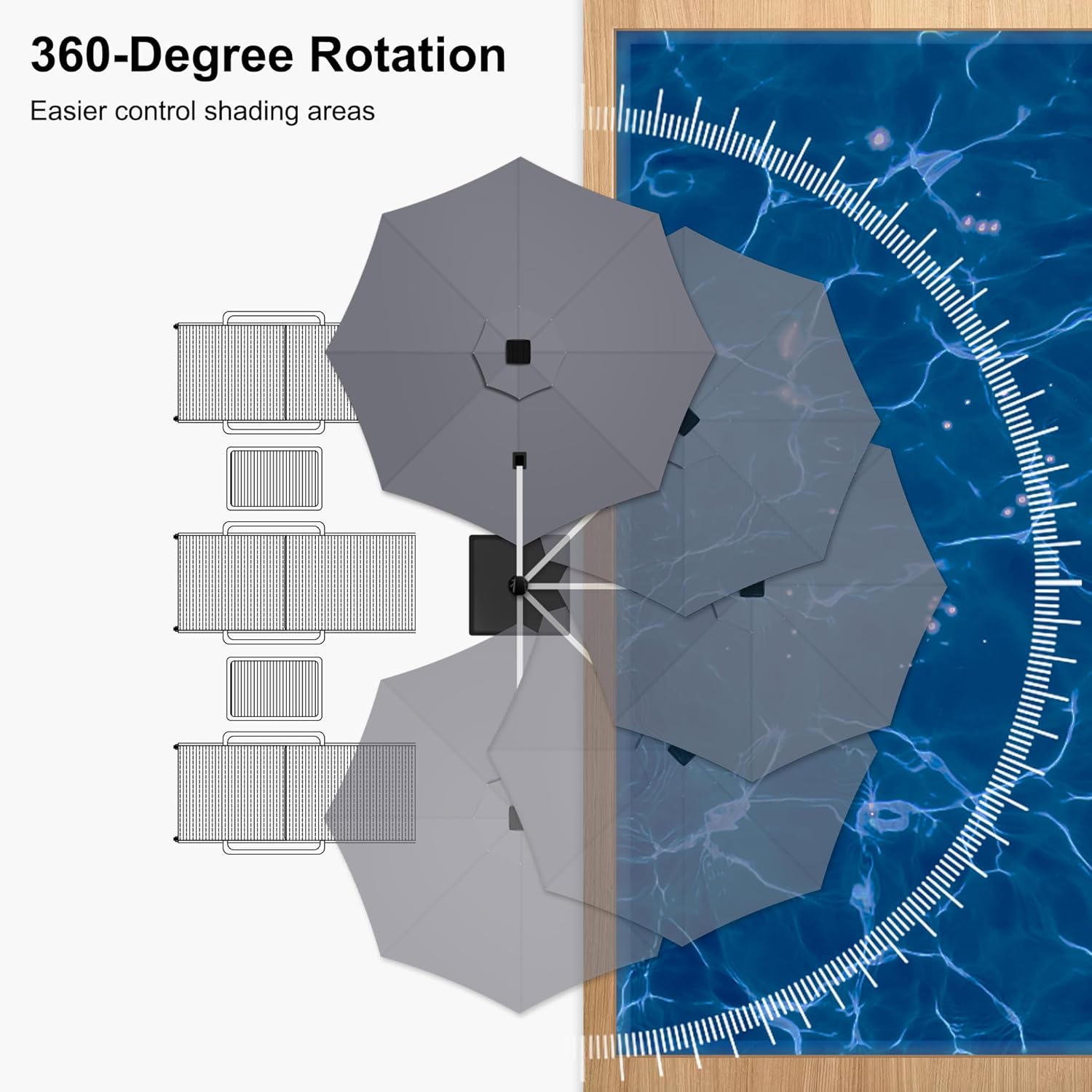PURPLE LEAF 11ft Patio Umbrella With Base Solar powered LED Cantilever Umbrella with LED lights Windproof Outdoor Offset Umbrella for Garden Deck Pool Patio, Grey