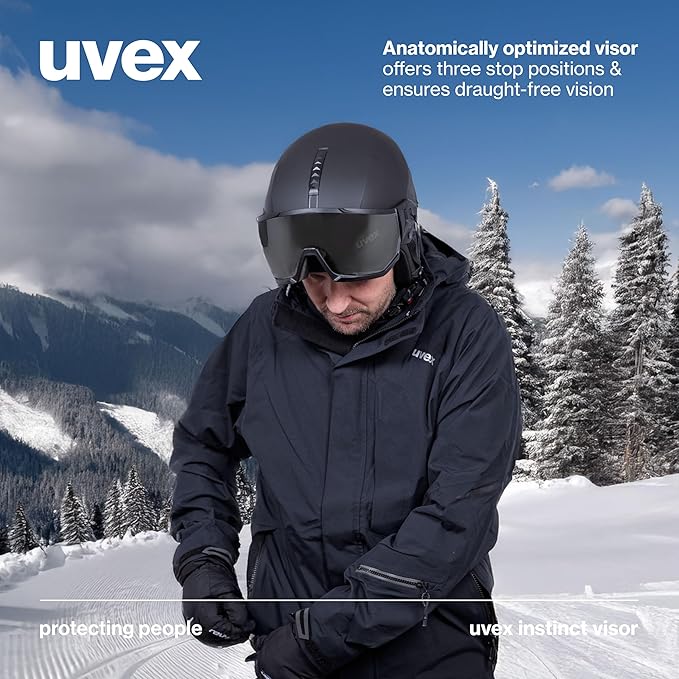 uvex Instinct Visor - Adjustable ski & Snowboard Helmet with Integrated Visor for Women & Men - Black Matte - Medium