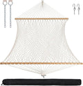 ANOW Rope Hammock Double Hammock with Hardwood Spreader Bar and Carrying Bag, 450 LBS Weight Capacity for Two Person, Natural