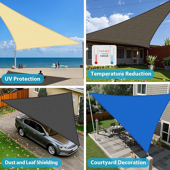 Amagenix Sun Shade Sail 8'X9'X12' Curved Edge Outdoor Shade Canopy Light Grey Breathable 95% UV Block Shade Cloth for Patio Garden Backyard (We Make Custom Size)