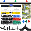 152Pcs Drip Irrigation Barbed Connectors Fittings Kit for 1/4" Tubing Includes 90/180/360 Angle Atomizing Sprinkler Sprayer and Barbed Connector for Agriculture Hydroponic Garden Lawn
