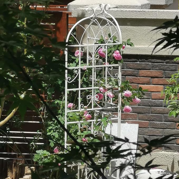 Metal Garden Trellis Rustproof Trellis for Climbing Plants Outdoor Flower Support Butterfly Deco (Cream White-2 Pack, 71"x19.7")