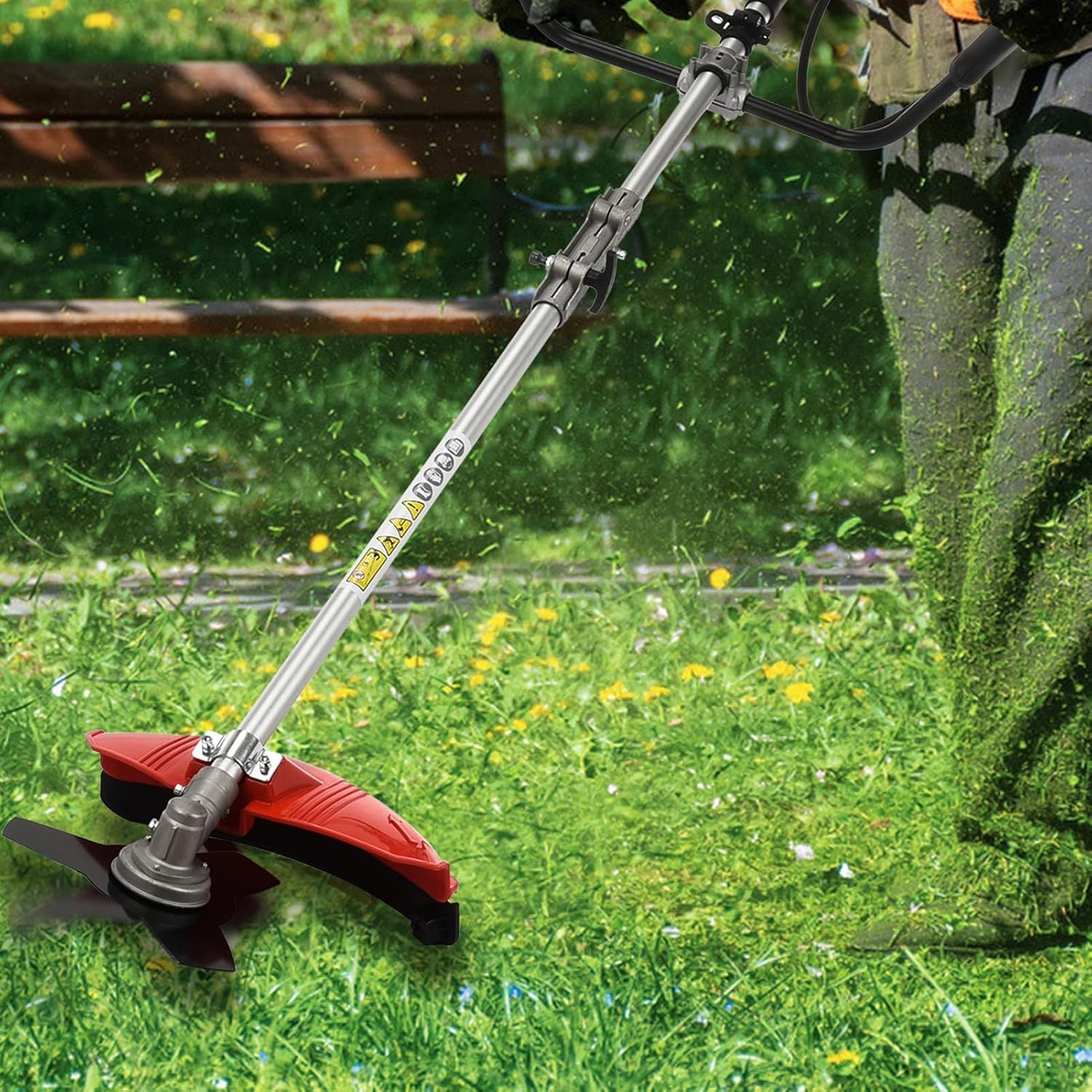 52cc 2-Stroke Weed Eater Gas Powered, 2 in 1 Gas Brush Cutter, String Trimmer and Gas Weed Wacker Hedge Edger Trimmer for Weeds and Grass, Strong Powerful Full Guard Accessories Red