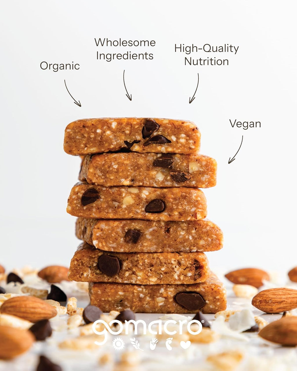 GoMacro Organic MacroBar, Coconut + Chocolate Chip + Almond Butter, 2.3 oz, 4-Bar Box, Case of 7