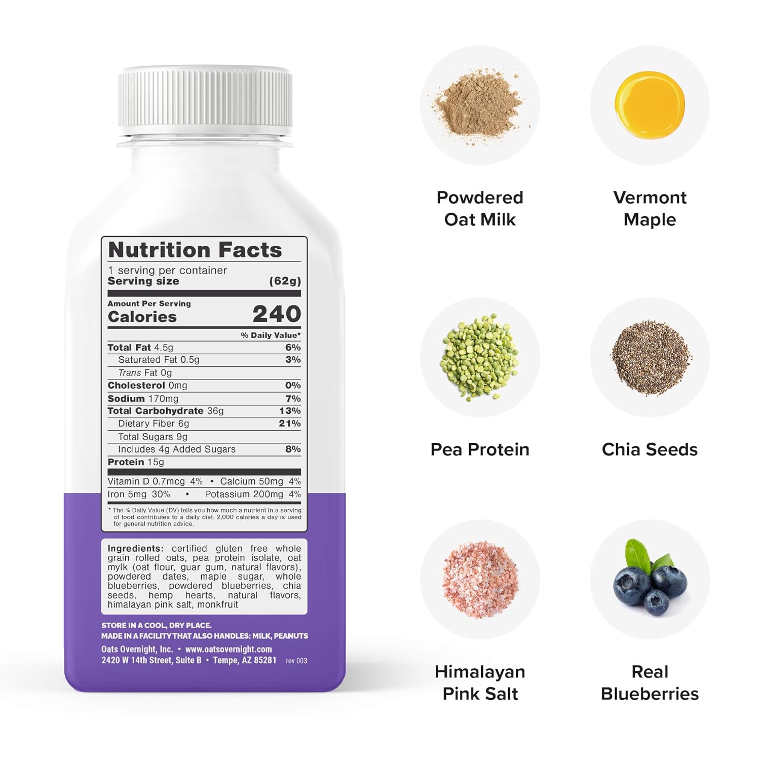 Oats Overnight Blueberry Muffin Protein Oatmeal, 2.2 oz, Pack of 10