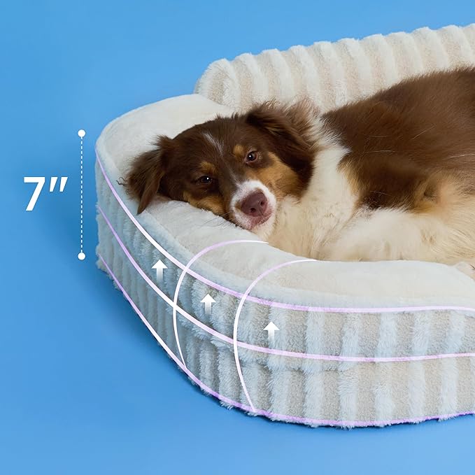 LE SURE Cute L-Plus Dog Beds, Orthopedic Waterproof Large Pet Bed with Sides, Non-Slip Bottom and Egg-Crate Foam Dog Couch Sofa with Washable Removable Cover, Beige