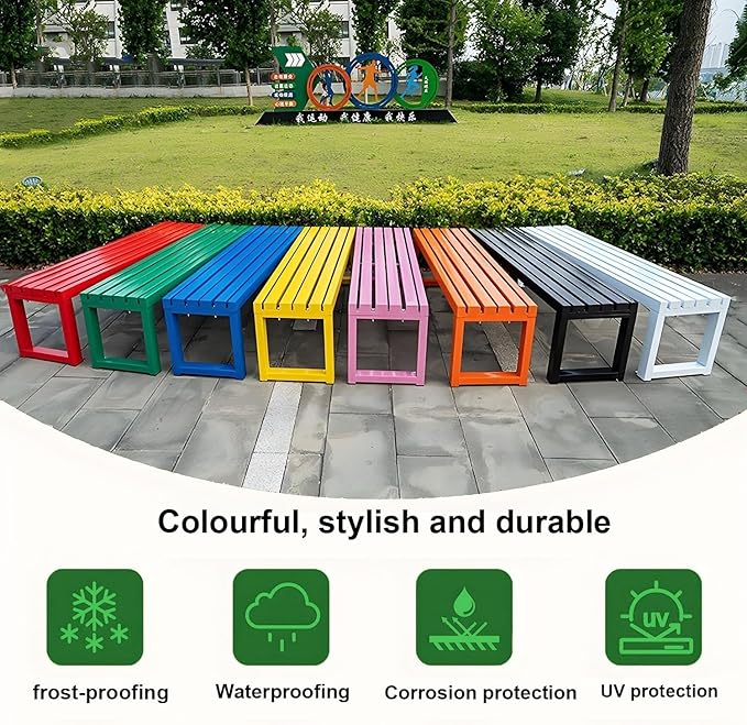 Weatherproof Metal Dining Bench, Outdoor Bench Backless Patio Bench 2-Person Farmhouse Bench Garden Bench for Kitchen, Living Room, Entryway(Orange,59in)