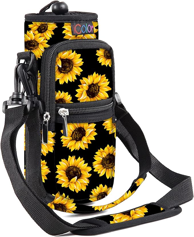 icolor Water Bottle Carrier Bag with Strap 25/32/40 oz Crossbody Bottle Holder with Phone Pocket Sling Sleeve Insulated Neoprene Water Bottle Pouch for Walking Travelling