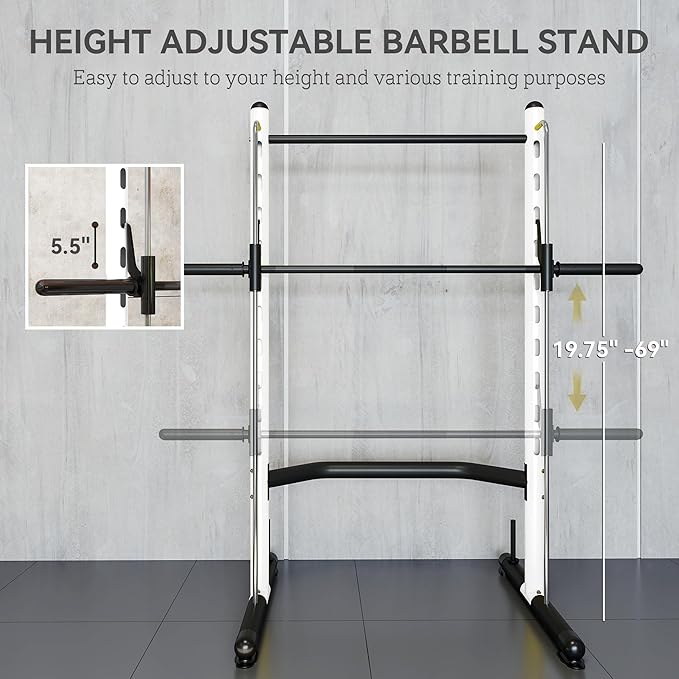 Soozier Squat Rack with Pull-Up Bar, Adjustable Power Rack with Barbell Bar, Multi-Functional Bench Press Rack for Home Gym Strength Training