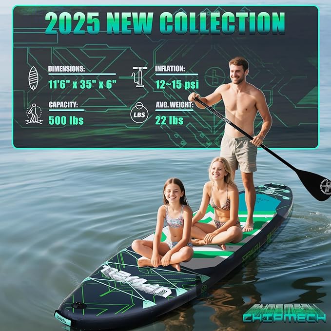 UPWELL 11'6"×35" Extra Wide Inflatable Paddle Board, Stand Up Paddle Board for Youth & Adults, Stable Design, Premium SUP Accessories, 120L Backpack, 10L Dry Bag, Paddle, Leash, Hand Pump, US Fins