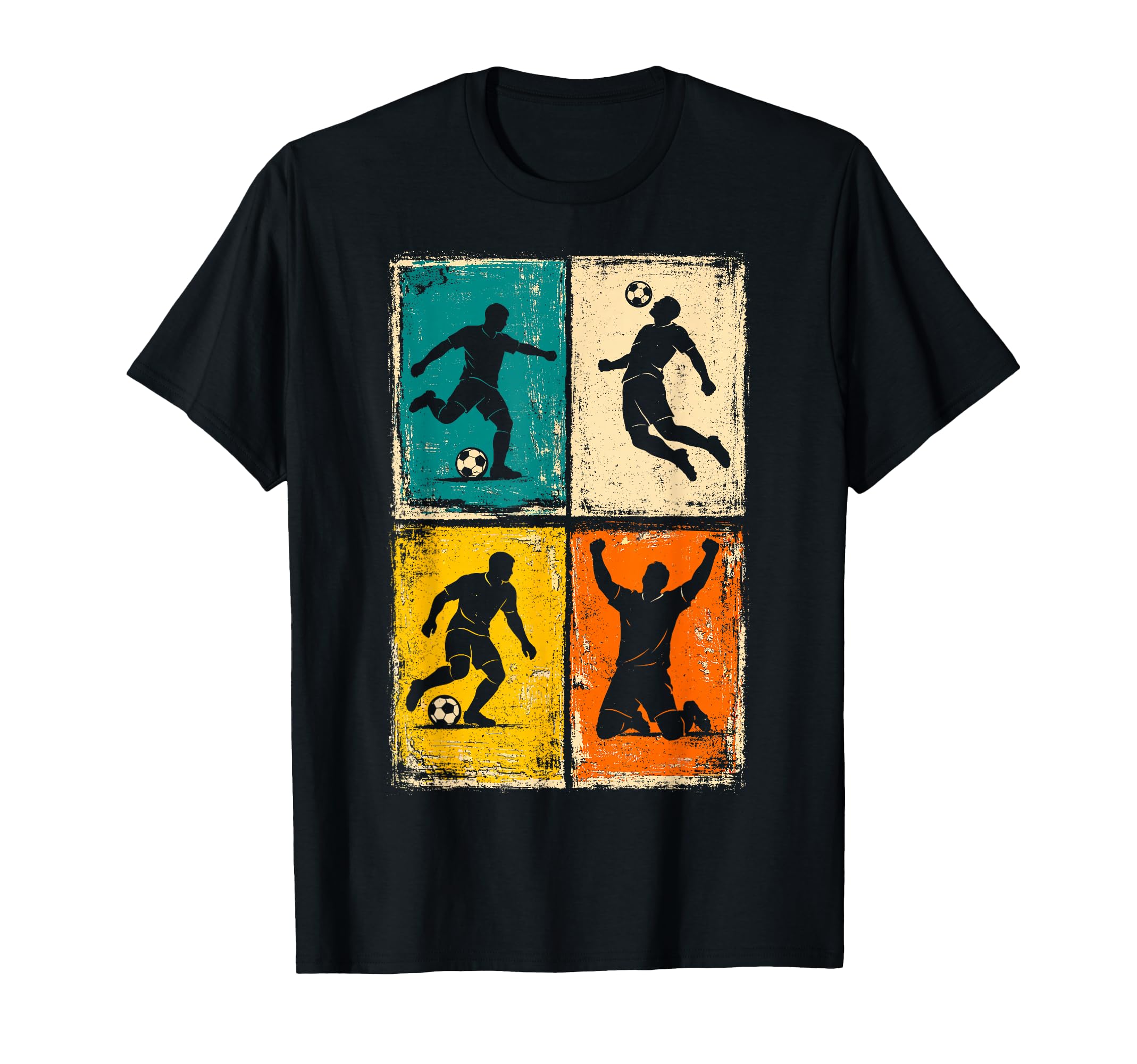 Distressed Soccer Player Silhouettes Sports T-Shirt - Trendy Graphic Unisex