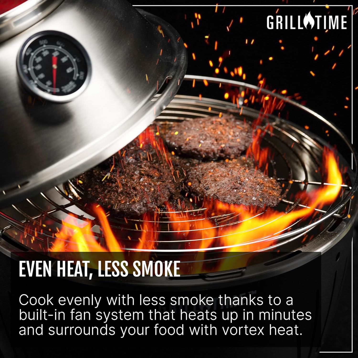 GrillTime Tailgater GT Hood Combo 13 Inch - Portable Charcoal Grill with Hood, Small Tabletop Grill for Tailgate Parties, Camping, Beach BBQ, Grey