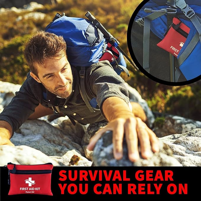 Protect Life Survival First Aid Kit for Home/Business, Camping Survival Kits | Mini Travel First Aid Kit | Camping Equipment | Small Kits for Car | Outdoor Emergency Survivals Pack - 100pcs