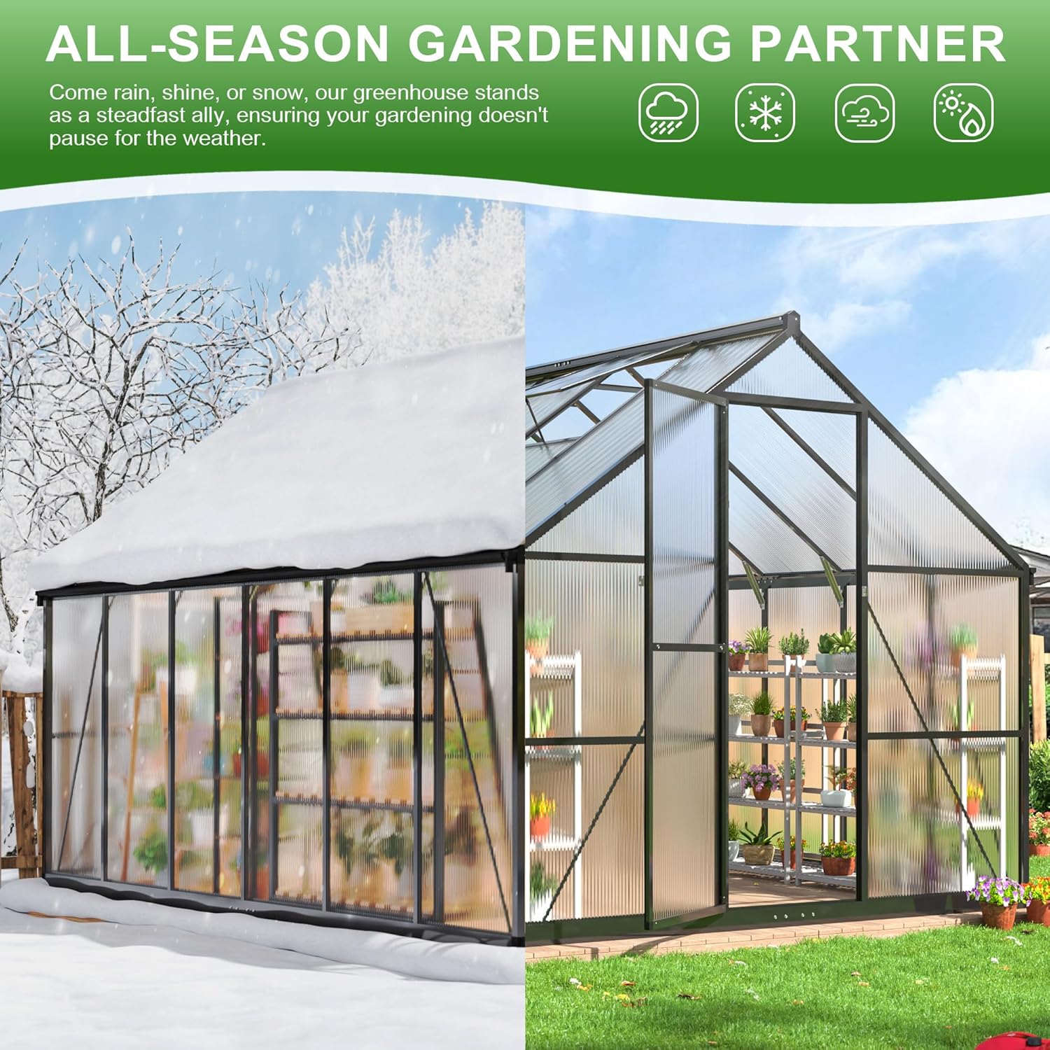 Polar Aurora 8x12 FT Greenhouse, Quick Aluminum Assembly Structure Polycarbonate Greenhouse, Walk-in Greenhouses for Outdoors with Ventilated Windows, Green Houses for Outside Backyard Garden