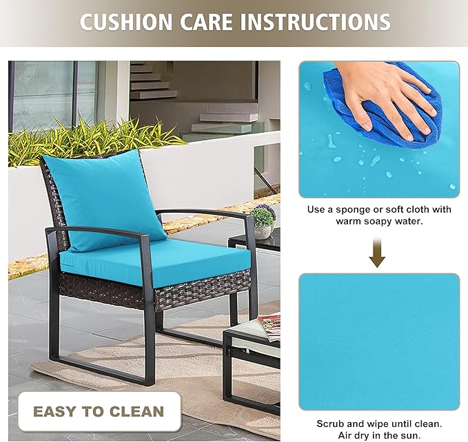 24x24 Inch Outdoor Cushions for Patio Furniture Set of 2, Waterproof Outdoor Chair Cushions w/Fade-Resistant, Removable & Machine-Washable Covers, Deep Seat Sofa/Couch Pad Replacement, Teal