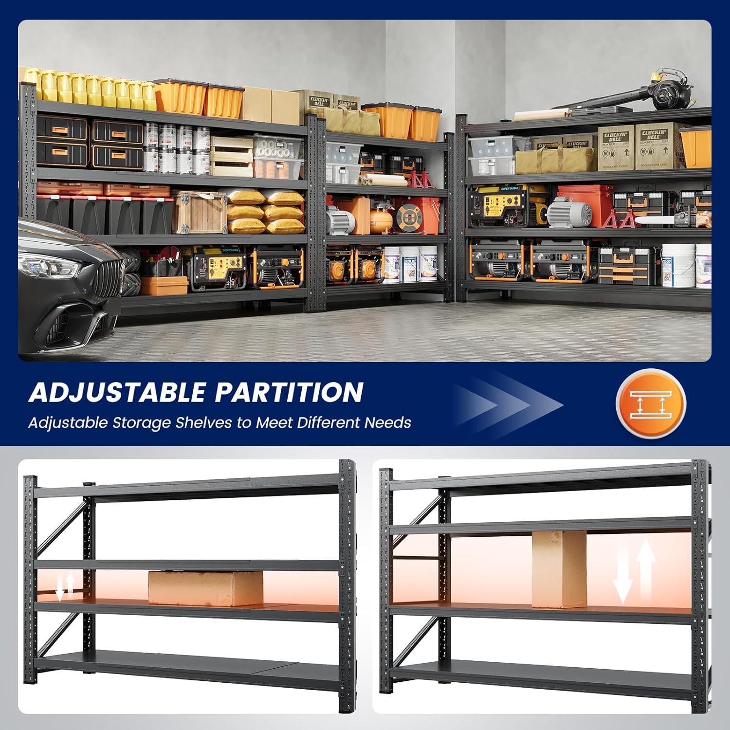 Yizosh 68" W Metal Garage Storage Shelves,Heavy Duty Adjustable Steel Organization Shelving,Utility Rack Shelf,68" W x 24" D x 63" H for Basement,Warehouse,Industrial
