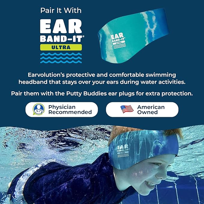 Earvolution Floating Putty Buddies Ear Plugs for Swimming - Invented by an Ear Physician - Moldable, Premium, Silicone - Floats on Water - Waterproof - Made in The USA - 3 Pack - Hot Pink