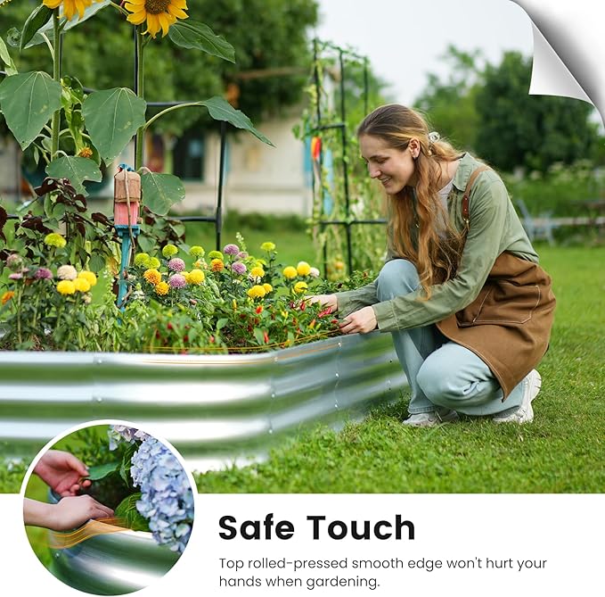 KING BIRD Raised Garden Bed with Arched Trellis Galvanized Planter Garden Box Outdoor for Gardening, Climbing Vegetables, Flowers 3.94x1.97x0.98 Ft, Silver