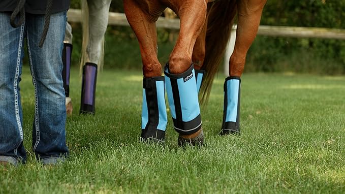 Warrior Fly Boots for Horses - Breathable Mesh Horse Boots for Fly Protection & Leg Comfort - Set of 4 (Knight Warrior, Neon Orange)