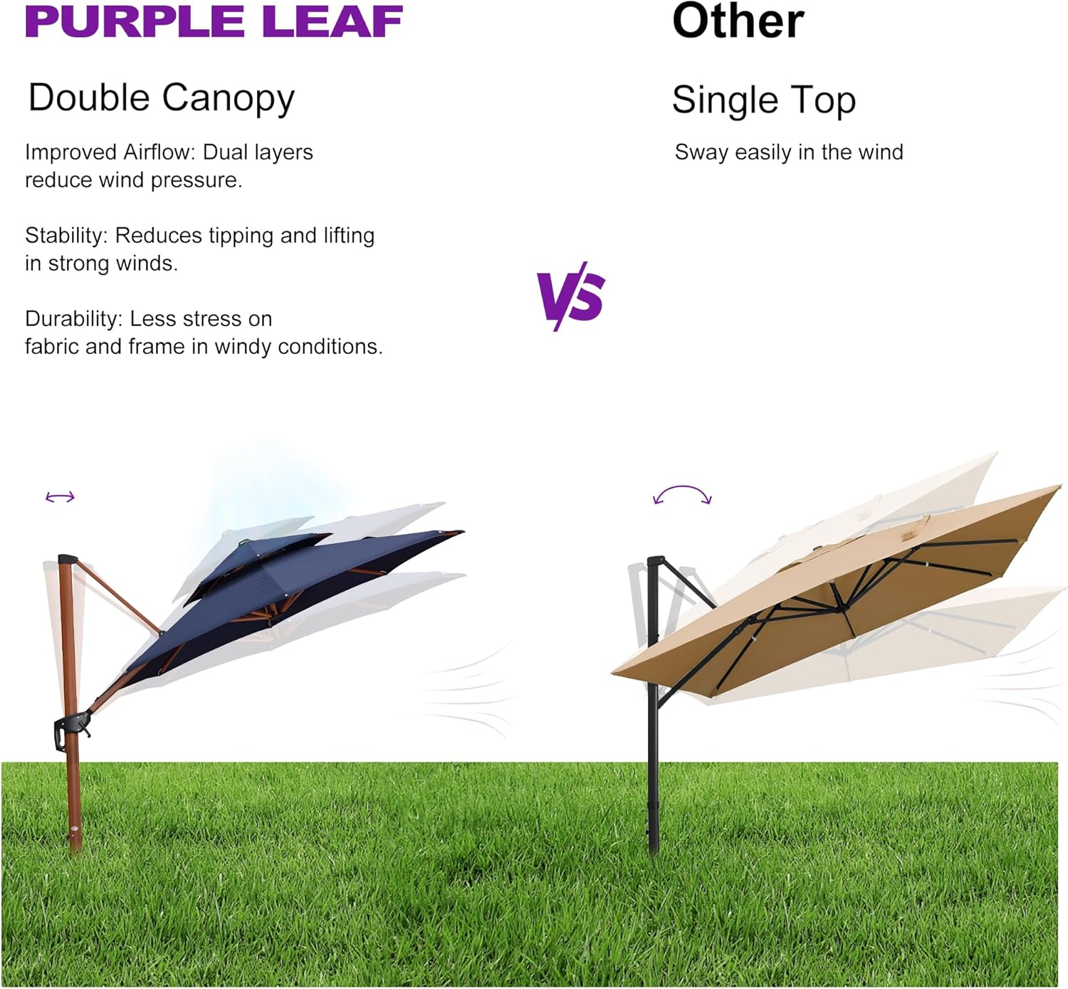 PURPLE LEAF 11ft Patio Umbrella Outdoor Round Umbrellas Large Cantilever Umbrella Windproof Offset Umbrellas Heavy Duty Sun Umbrella for Garden Deck Pool Patio, Navy Blue