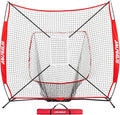 7'X7' Baseball Softball Practice Net,Pitching Net,Batting Net,with Baseball Tee,Bonus Strike Zone and Bow Frame,for Hitting,Pitching, Catching