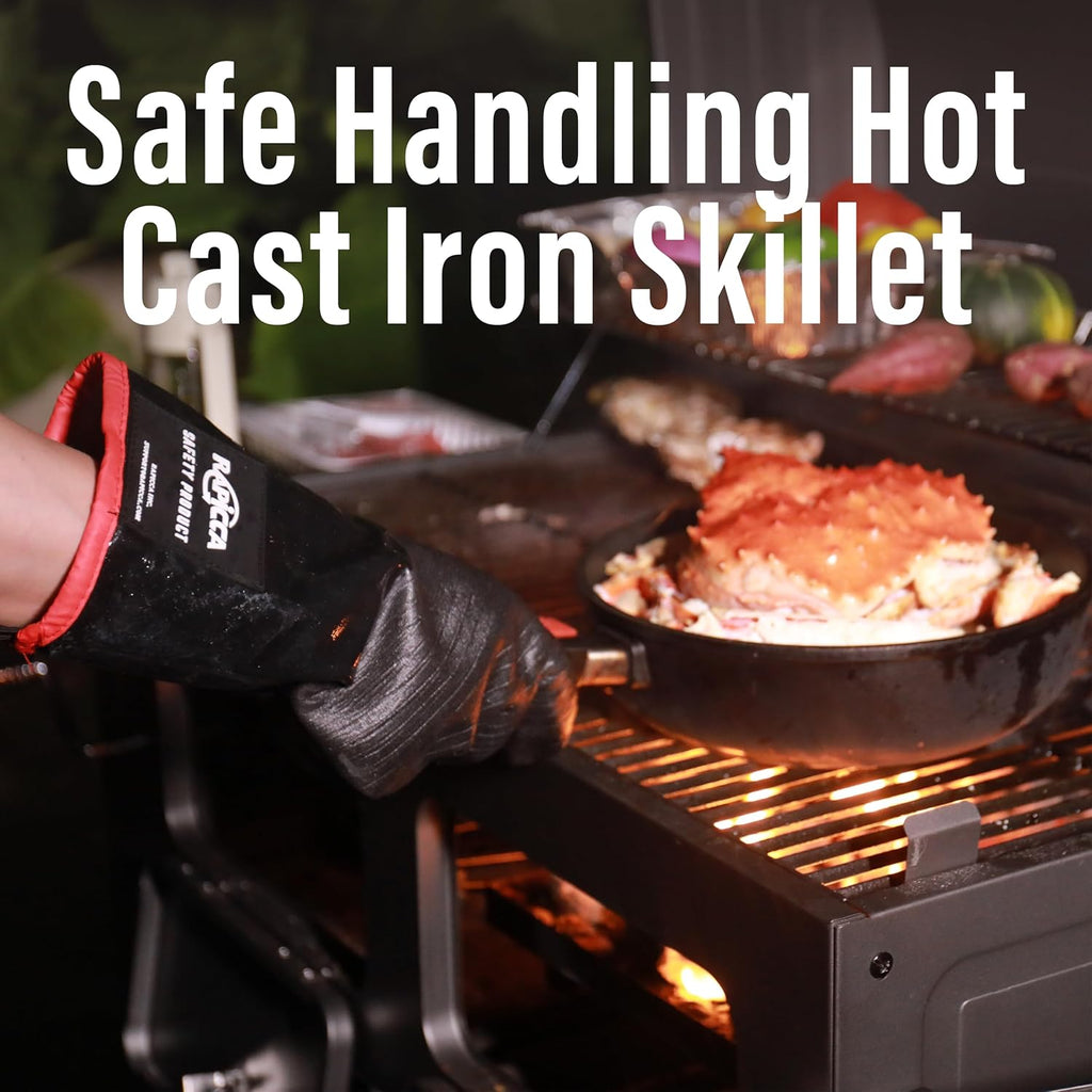 RAPICCA 700°F Heat Resistant BBQ Grill Gloves: Oil Resistant Waterproof for Smoking Grilling Cooking Barbecue Deep Frying Turkey Rotisserie Handling Hot Greacy Meat Stocking Stuffers - Long Sleeve