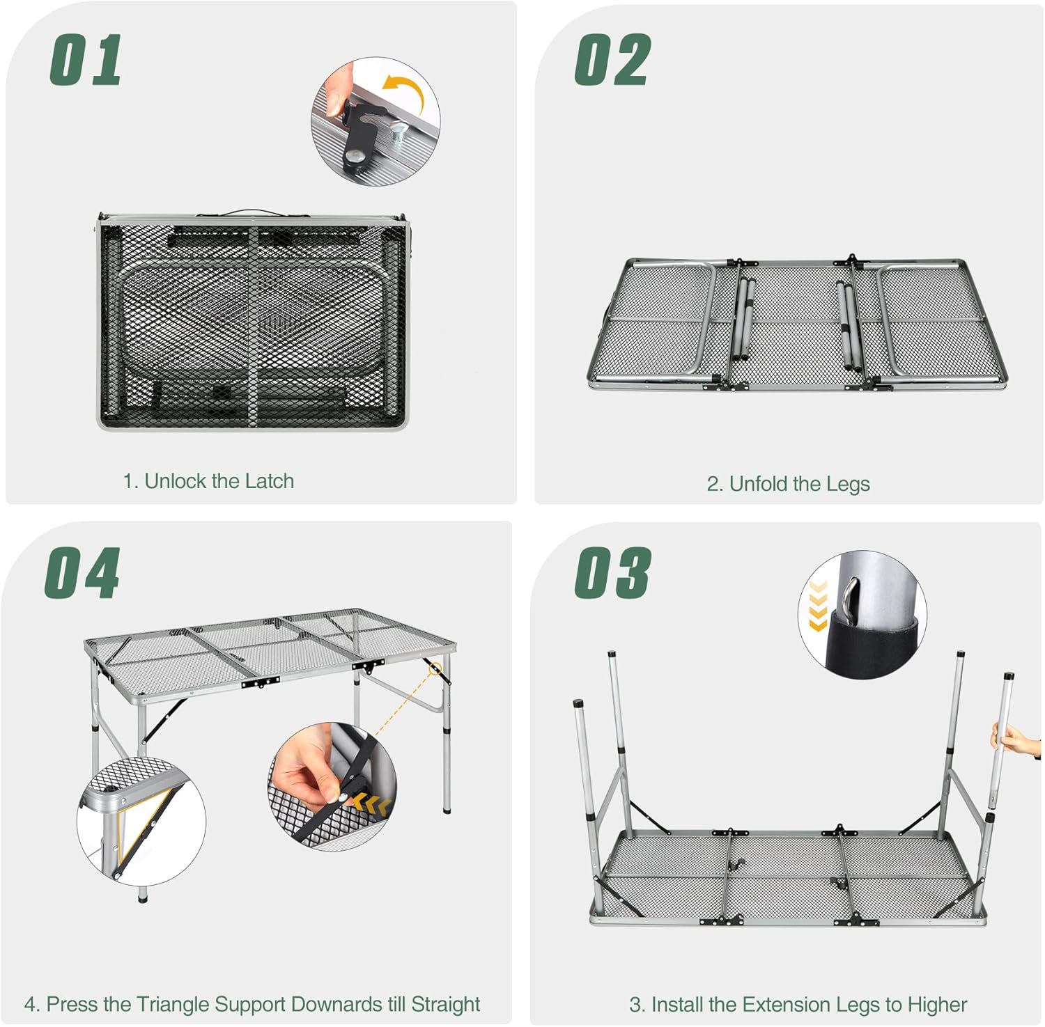 RedSwing Portable Grill Table for Outside, Aluminum Folding Grill Stand Table for Outdoor Camping Picnic BBQ, Lightweight Adjustable Height, (48"x24"x15"/28" Sliver)