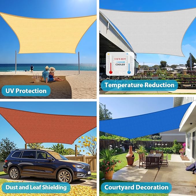 Amagenix Sun Shade Sail 8'X9' Curved Edge Outdoor Shade Canopy Black Breathable 95% UV Block Shade Cloth for Patio Garden Backyard (We Make Custom Size)