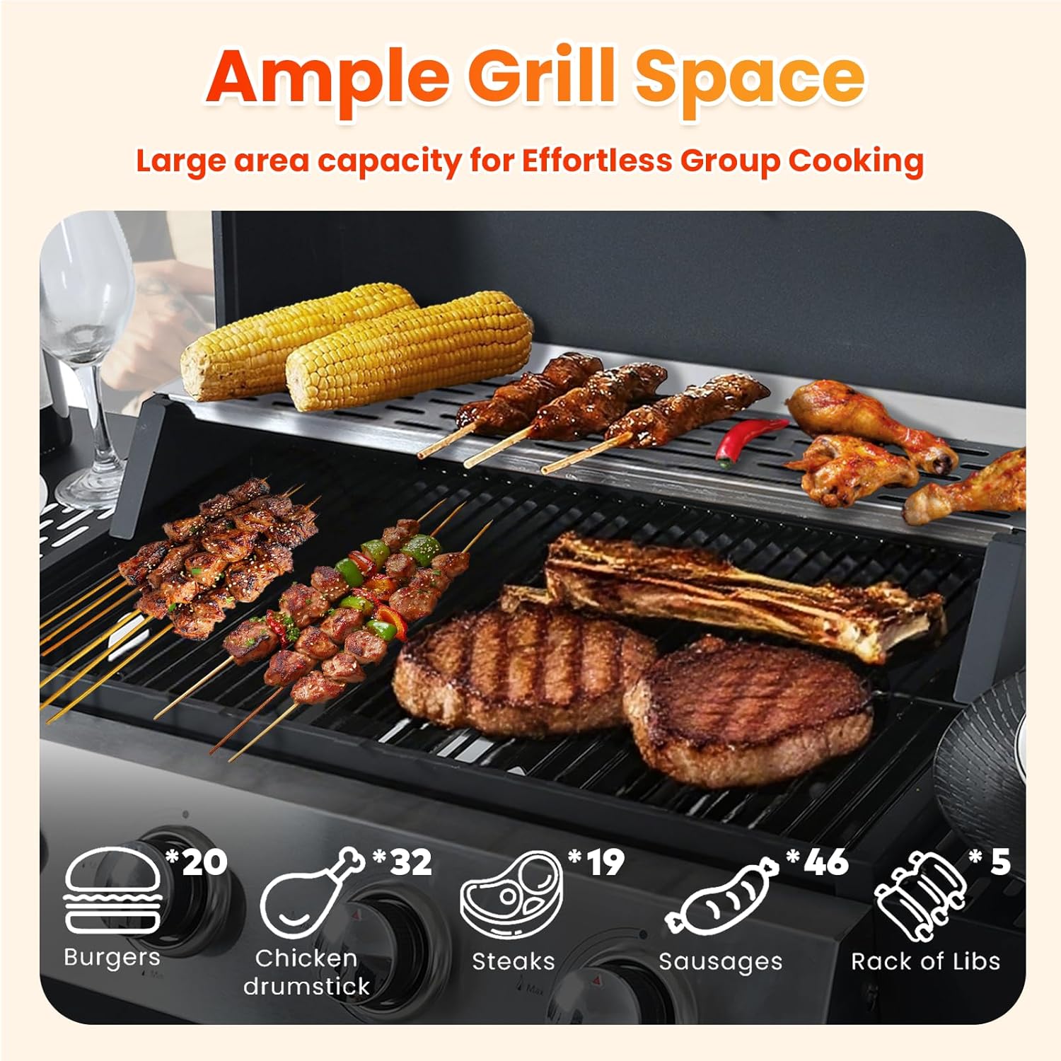 3-Burner Propane Gas BBQ Grill with Porcelain-Enameled Cast Iron Grates and 2 Foldable Side Table, 25,650 BTU Stainless Steel Grill for Outdoor Camping Barbecue Grilling Backyard Cooking - Silver