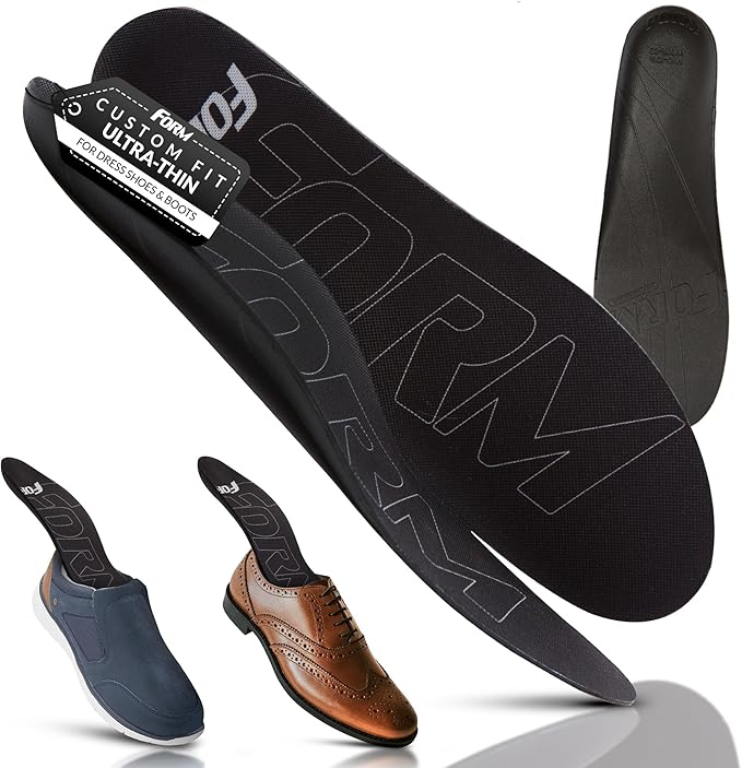 Ultra-Thin Plantar Fasciitis Insoles Designed for Comfort & Maximum Pain Relief, Ideal for Dress Shoes & Boots | Black (Men's 10-10.5, Women's 11.5-12)