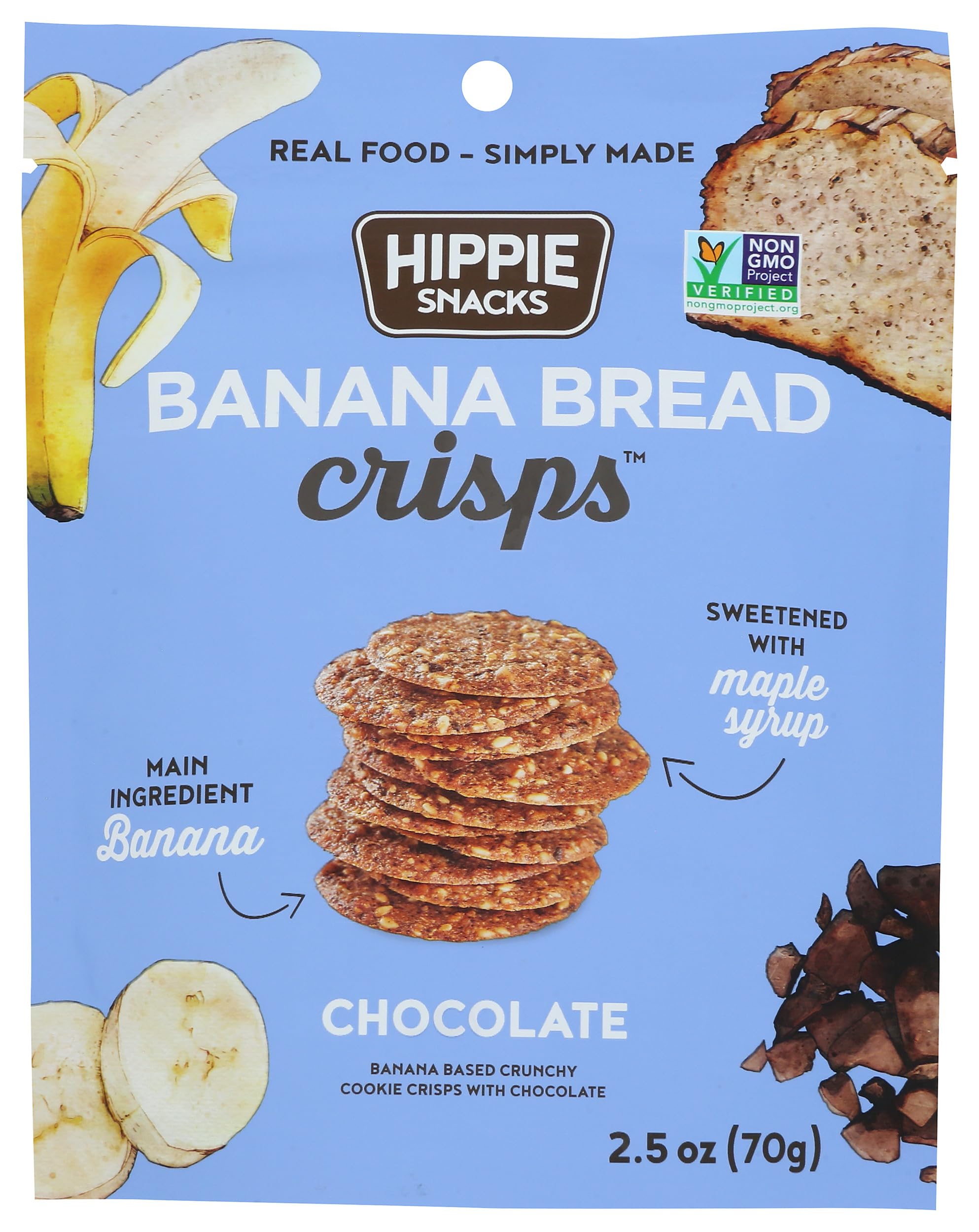 Hippie Snacks, Chocolate Banana Bread Crisps, 2.5 oz, Pack of 8, Gluten-Free