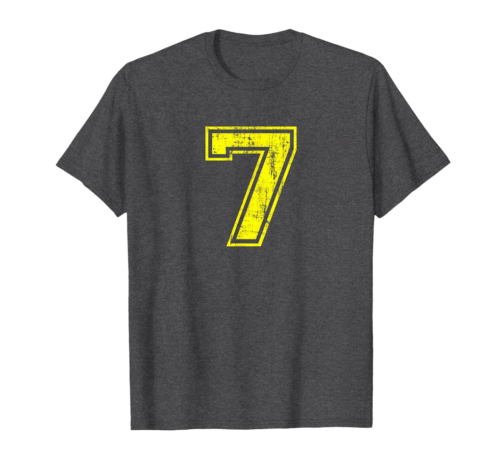 Number 7 Seven Varsity Distressed T-Shirt - Trendy Graphic for Adults
