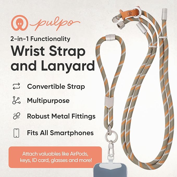 Pulpo 2-in-1 Cell Phone Wrist Strap and Lanyard Green & Orange - Anti Theft Phone Lanyard for Men & Women, Wrist Straps for Phones, Lanyards for Smartphones, Adjustable Cellphone Leash & Strap Tether