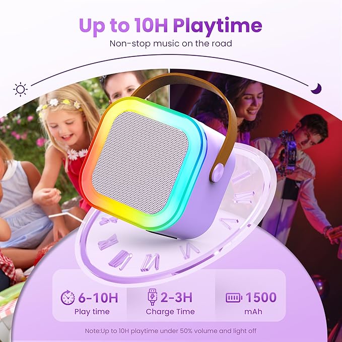 Mini Karaoke Machine for Kids Adults, Kids Toys Karaoke Microphone Singing Speaker, Karaoke Player with 2 Wireless Mic Party, Birthday Gifts for Girls Ages 4, 5, 6, 7, 8, 9, 10, 12+ Years Old(Purple)